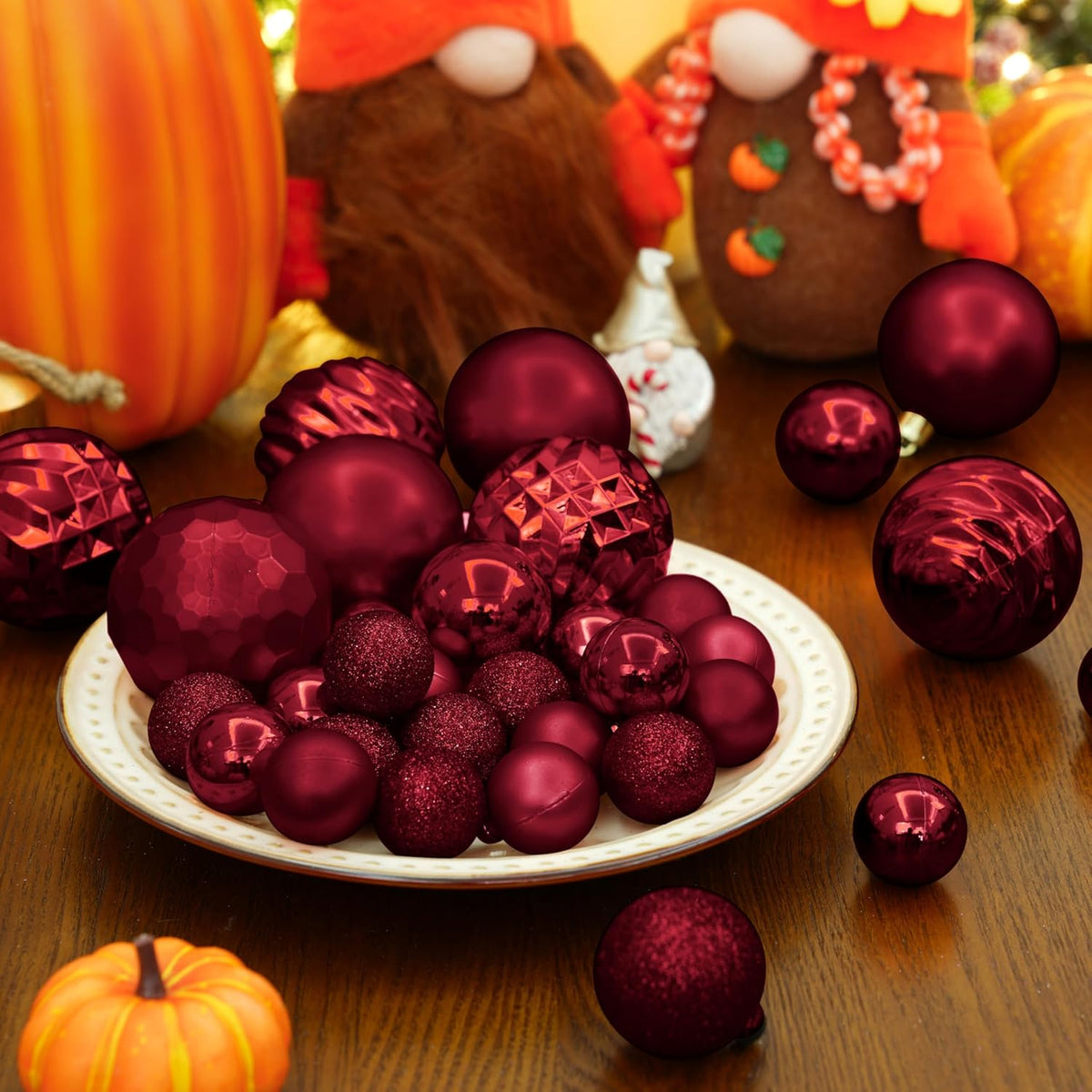 XmasExp 24ct Mini Christmas Ball Ornaments Shatterproof Christmas Ornaments Set Decorations for Xmas Tree Balls 30mm/1.18" (Burgundy)