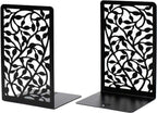 CNK Book Ends for Shelves - Metal Holders for Home Office Heavy Books, Shelf Stoppers, Decorative Set of 2 Black Infinite Leaves Bookends