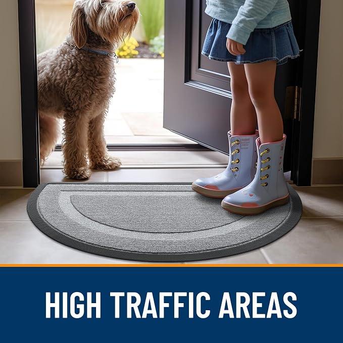 OLANLY Half Circle Front Door Mat Outside 35x23 All-Season Rubber Doormat | Ash - Image 6
