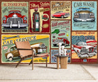 AFZEVEB-Car Poster Wallpaper Vintage Wall murals for Bedroom 136"x96" (Not Peel and Stick)