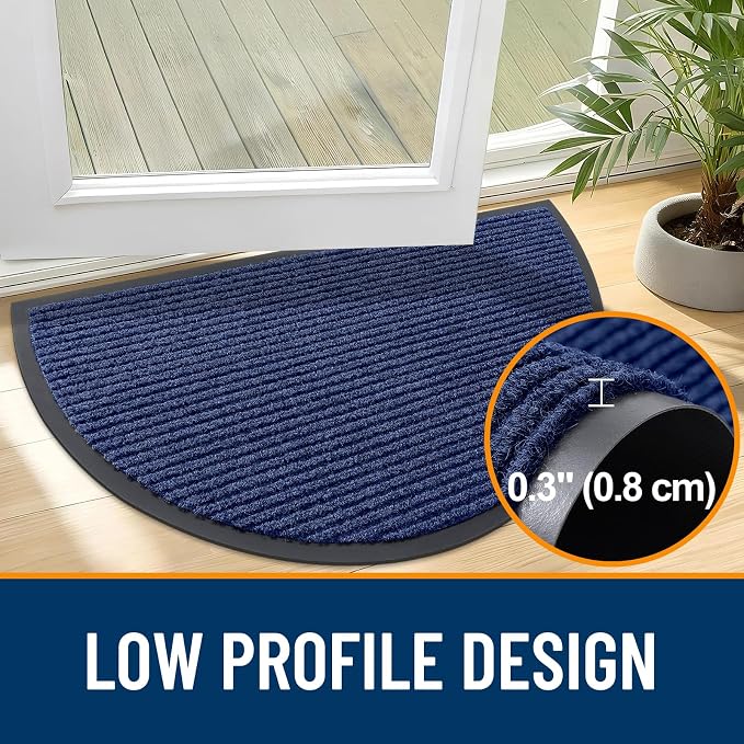 OLANLY Half Circle Front Door Mat 35x30, Waterproof Heavy-Duty Doormat | Blue - Image 4
