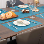 Myir JUN Placemats Set of 6, Vinyl Woven Placemats Place Mats Indoor Washable Table Mats Non-Slip Place mats for Dining Table (Blue, Set of 6)