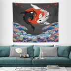 Houselerax Japanese Koi Fish Tapestries, Yin Yang Big Wave Cherry Blossom Tapestry Wall Hanging for Bedroom Living Room Office Decor 60"x50"