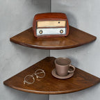 Corner Shelves, Floating Corner Shelf, Set of 2 12inch Solid Oak Wood Corner Wall Shelves, Round End with Wire Hole for Small Plant for Bedroom Kitchen, Living Room