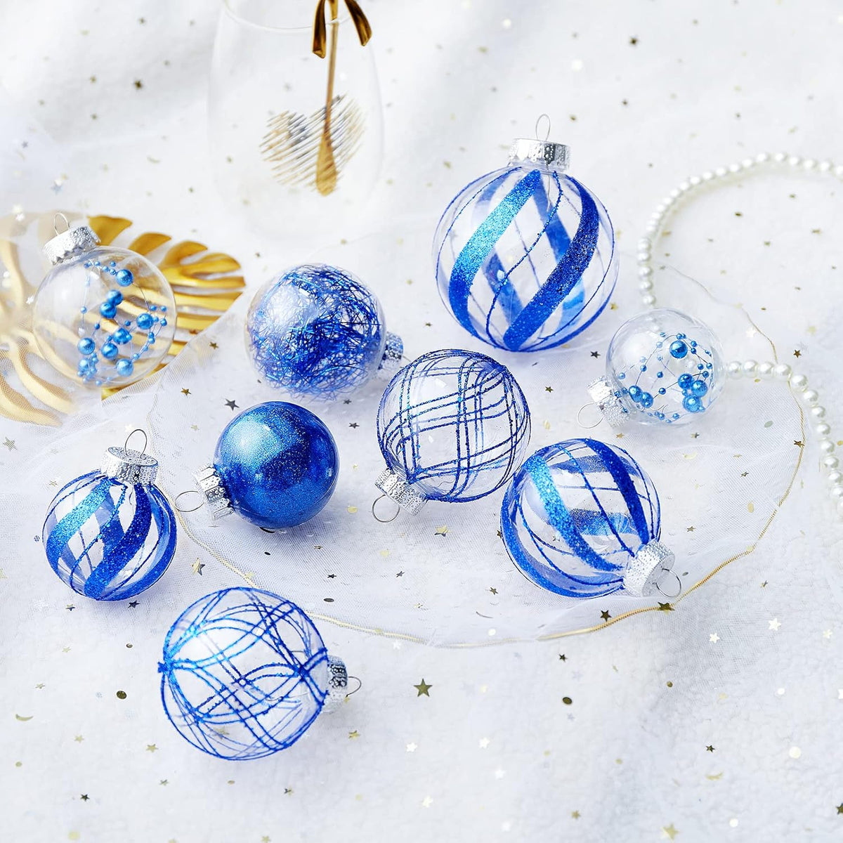 Clear Christmas Ball Ornaments,24ct Shatterproof Plastic Decorative Christmas Ornaments Hanging Xmas Tree Baubles Set for Holiday Party Home Decor(Blue)
