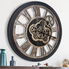 The B-Style Large Wall Clock 18 inch Moving Gear Wall Clock Oversized Vintage Farmhouse Wall Clocks for Living Room Decor Rustic Industrial Wood Clock (Black)