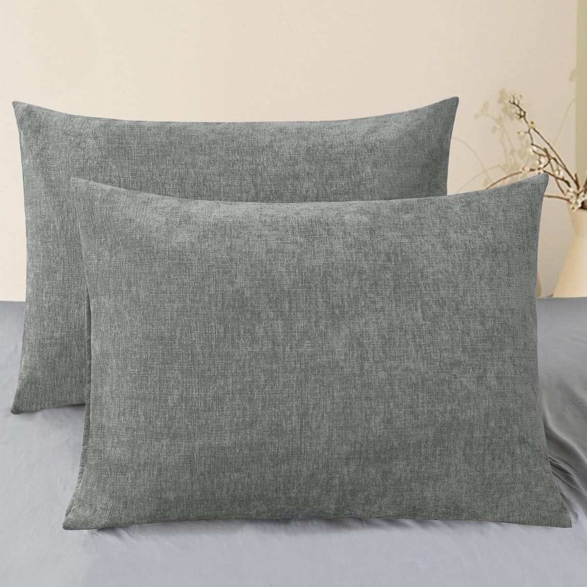CaliTime Throw Pillow Covers Decorative 20 X 26 Inches Pack of 2 Cozy Chenille Standard Pillow Shams Cases for Couch Sofa Bed Living Room Home Medium Grey