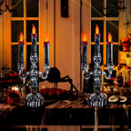 TURNMEON 2 PCS Skull Halloween Candles Lamp,Halloween Decorations Indoor 3-Candles Candelabra LED Lights Battery Operated Candles Holder, Halloween Decor for Home Table Party Room Scary Haunted House