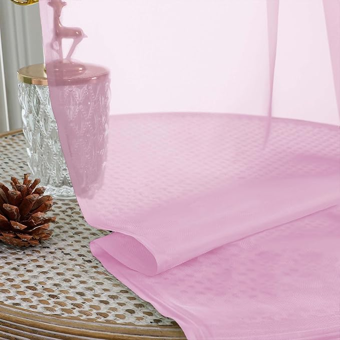 Light Pink Sheer Curtains 63 Inches Long 2 Panels Set, Light Filtering Sheer - Image 2