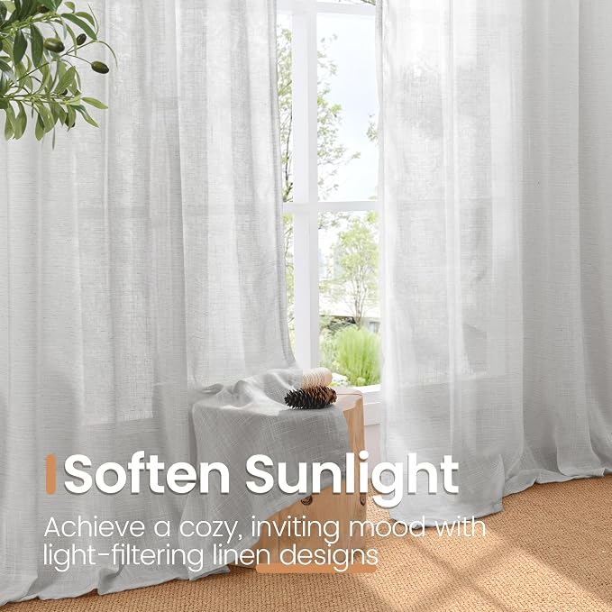 BGment Light Grey Linen Sheer Curtains - Image 4