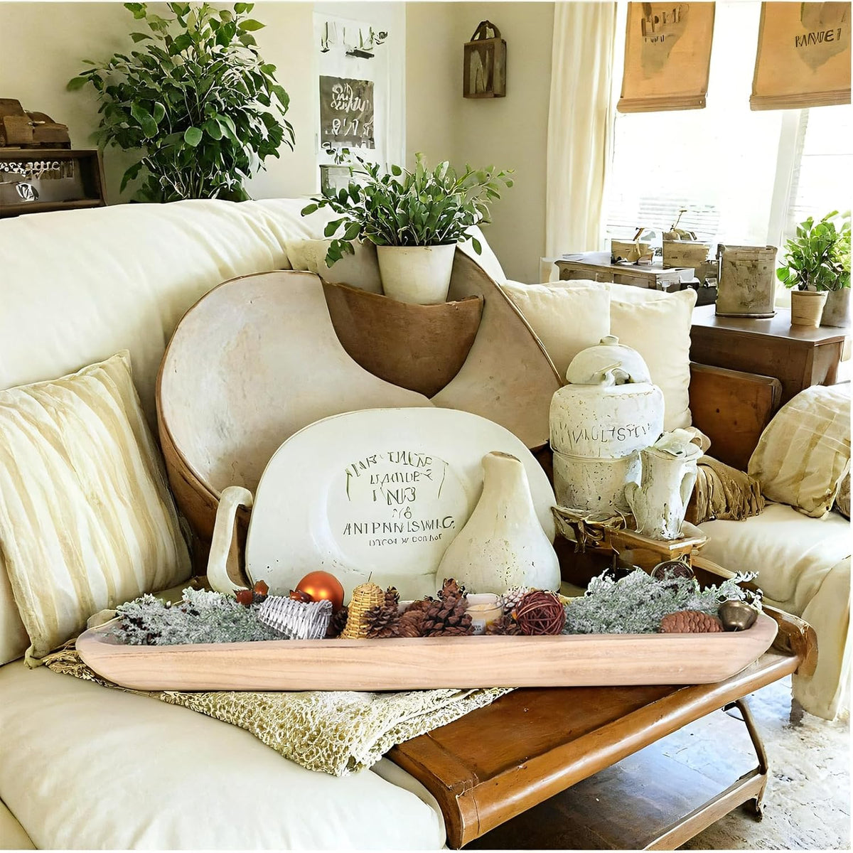 Athaliah Wooden Dough Bowl, 30 Inch Hand Carved Rustic Long Wood Dough Bowls for Decor, Vintage Decorative dough bowl for Table Centerpiece (30 Inch-Brown)