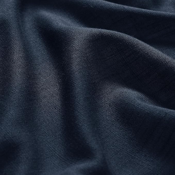 Navy Blue Linen Textured 96 Inch Curtains 2 Panel Set Back Tab Rod Pocket Semi - Image 5