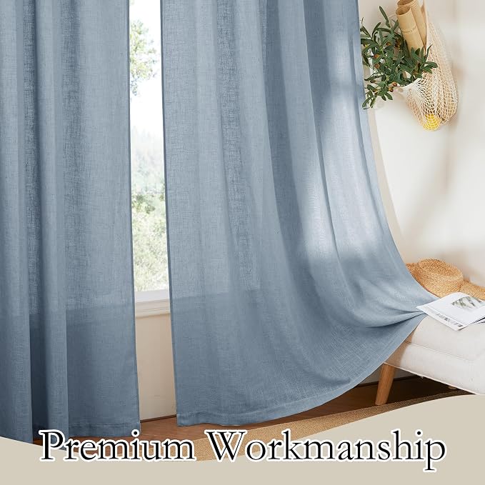 RYB HOME Linen Semi Sheer Curtains 63 inch Length - Image 4