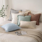 MIULEE Boho Linen Fringe Decorative Throw Pillow Covers Sky Blue 20x20 | Set of - Image 6