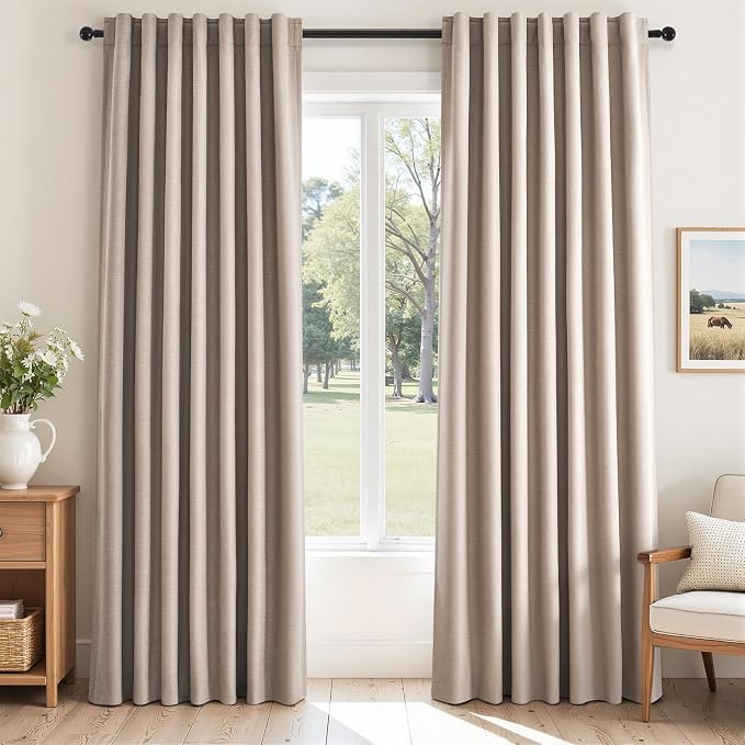 Topfinel Linen Blackout Curtains 86 Inches Long 2 Panels by Topfinel
