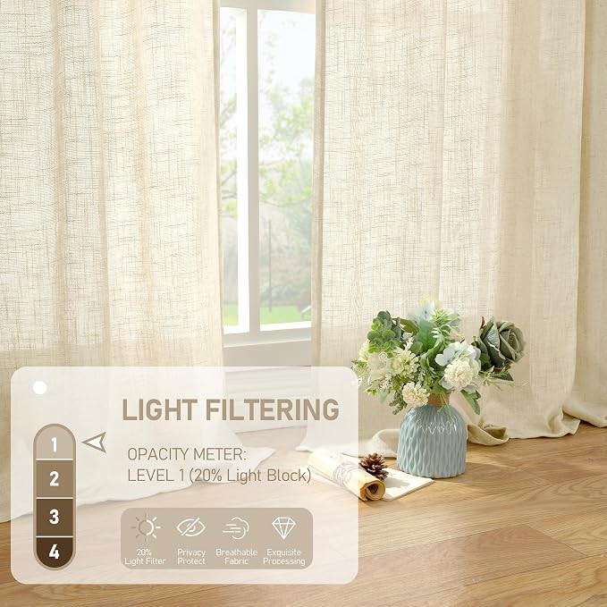 Beige Linen Curtains 45 Inches Long - Image 4