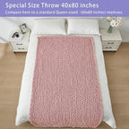 Bigacogo Chunky Knit Throw Blanket for Couch, 40x80 inches, 100% Hand Knitted with Thick Jumbo Chenille Yarn, Cozy Soft Large Rope Knot Cable Crochet Blankets for Sofa Bed Living Room, Dusty Pink
