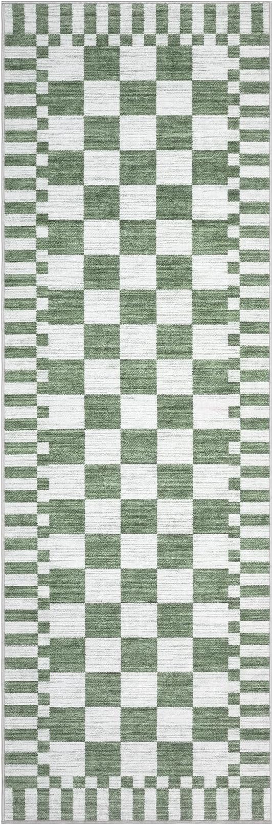 GarveeHome 2.5x10 Green Checkered Kitchen Runner Rug - Image 4