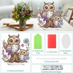 Diamond Painting Kits for Adults Beginners, 5D Full Drill Owl Crystal Art Desktop Ornament, DIY Single Sided Home Office Desk Decor, Creative Craft Gift Set with Tools