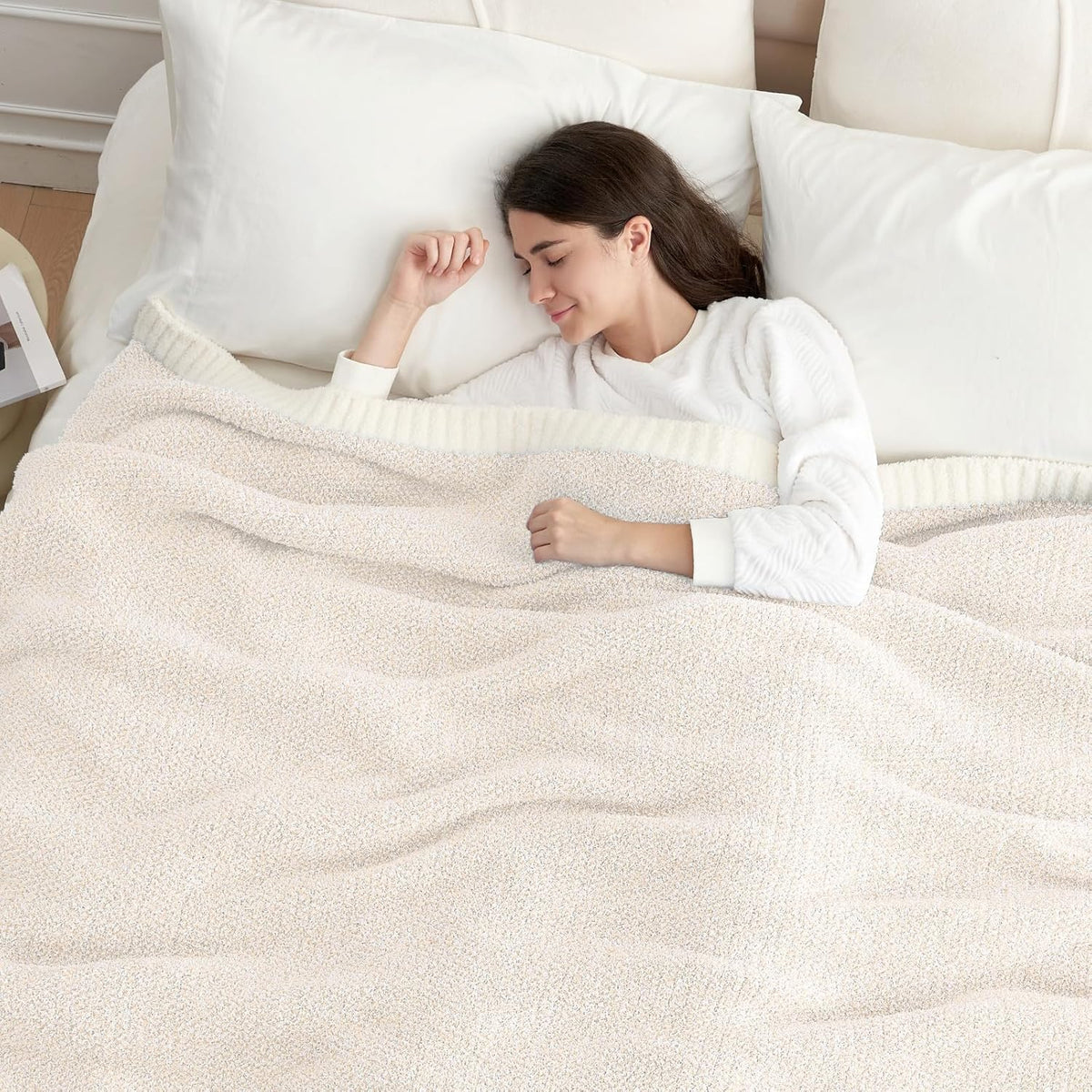 Snuggle Sac Buttery Ivory Bedding Blankets Twin Size 60x80, Super Soft Blankets Warm Cozy Knit Fuzzy Plush Blanket for Sofa, Bed, Living Room, Heather Ivory, 60x80 inches