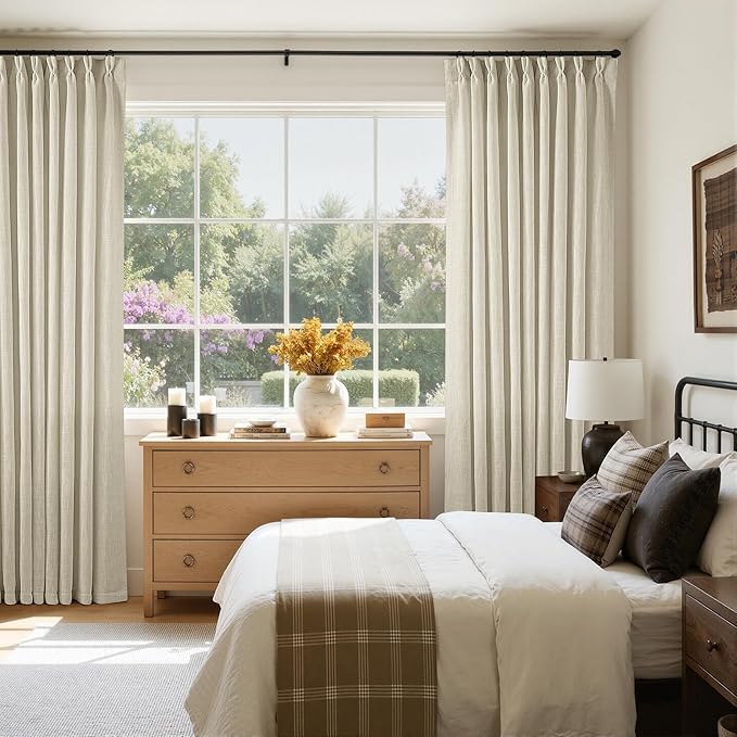 60 Inch Width 96 Inches Long Linen Pinch Pleated Curtains 1 Panel | Light by Twodrapes