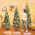 Homde Pencil Christmas Tree 5 Foot Pre-Lit Artificial Christmas Tree with Flocked Snow Pine Cone 140 Warm White Light Holiday Decor