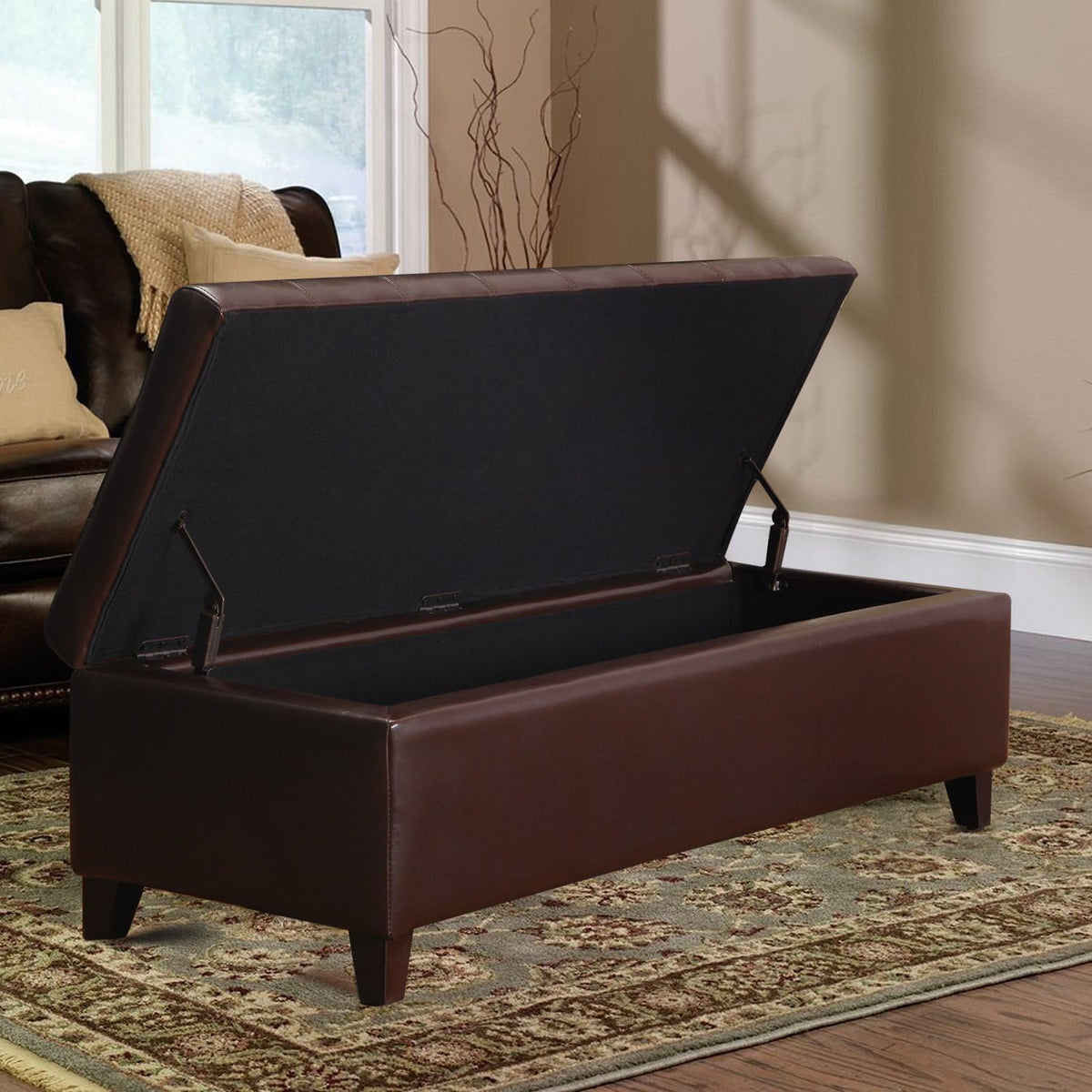 Joveco Storage Ottoman Bench, 51 Inch Leather Tufted Bench for End of Bed, Bedroom, Living Room, Dark Brown