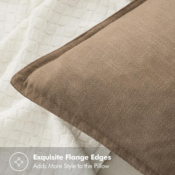 MIULEE Decorative Linen Lumbar Pillow Covers 12x20 Inch Khaki | Boho Farmhouse​ - Image 2