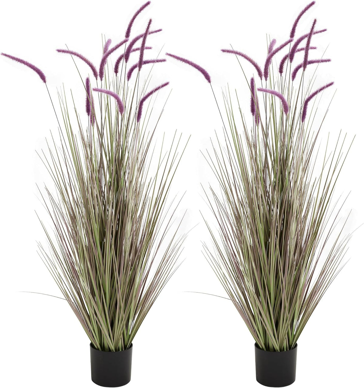 KOL Artificial 5ft 2-Pack Horsetail Reed Grass, 59in Tall Artificial Indoor Outdoor Fake Grass Plant, Home Office Décor Artificial Plants in Pot Faux Plant Greenery, Wedding Decor, Purple