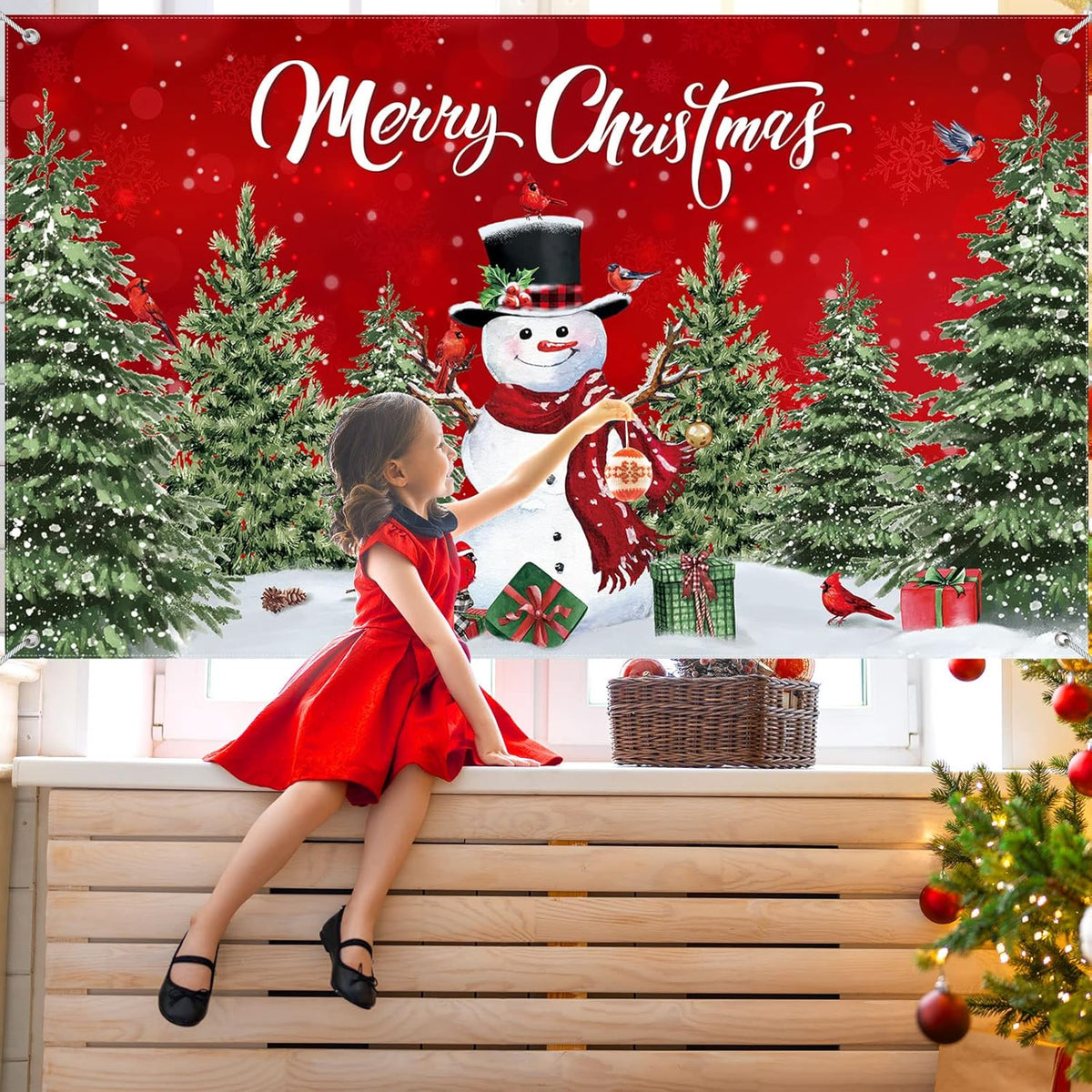 Irenare Christmas Backdrop Merry Christmas Banner Party Decoration Xmas Photography Background Photo Props for Winter Holiday New Year Eve Family Party Decoration Supplies(Snowman)