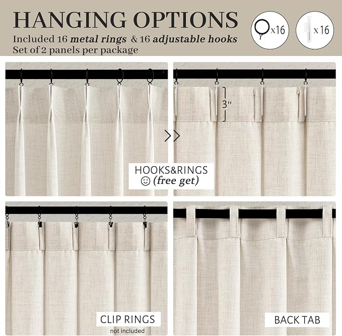Extra Long 112 Inches High Ceiling Linen Blend Curtains 2 Panels Set - Image 5