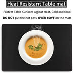 Faux Leather Placemats, PU Table Mats, Set of 4, Waterproof, Stain Resistant, Heat Resistant, Non-Slip Easy to Clean for Kitchen Dining Table,Conference Table C Black Rectangle