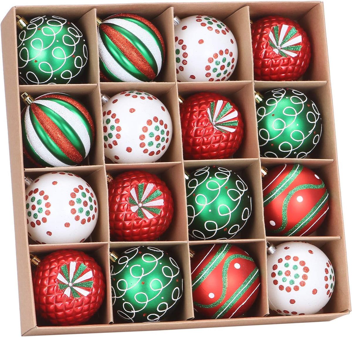 Sea Team 80mm/3.15" Delicate Contrast Color Theme Painting & Glittering Christmas Tree Pendants Decorative Hanging Christmas Baubles Balls Ornaments Set - 16 Pieces (Elf)