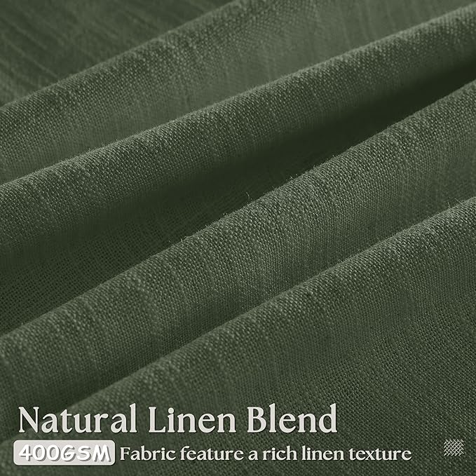 80 Inches Long Olive Green Pinch Pleat Thick Linen Curtains - Image 3