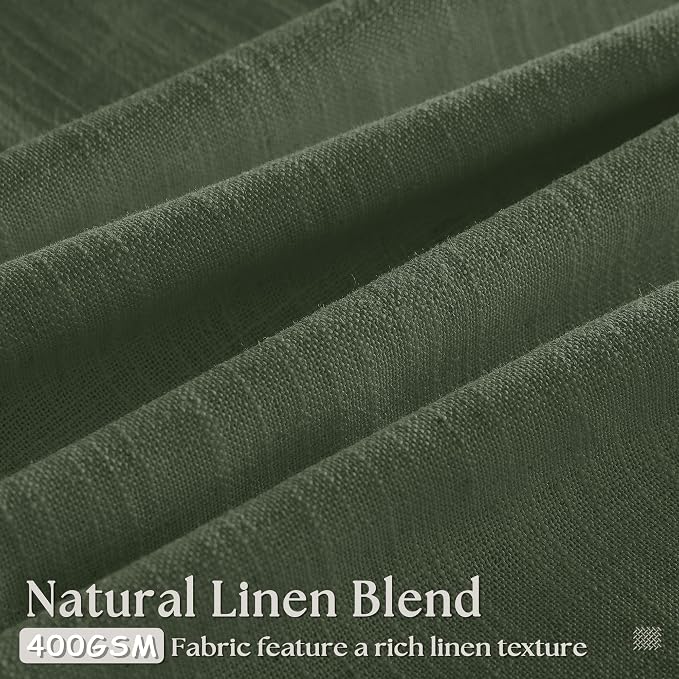 Olive Green Linen Pinch Pleated Light Filtering Curtains 84 Inches Long | Semi - Image 3