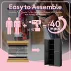 71" Storage Cabinet, Metal Pantry Cabinet, Kitchen Pantry Storage Cabinets with Doors and 4 Shelves for Laundry Room, Living Room, Dinning Room, Assembly Required, Black