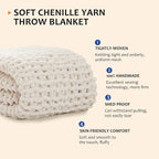 L'AGRATY Chunky Knit Blanket - Soft Chenille Yarn Throws 40x50: Handmade Thick Cable Crochet Blanket - Large Chunky Yarn Rope Knot Throw for Couch, Sofa, Bed Home Decor