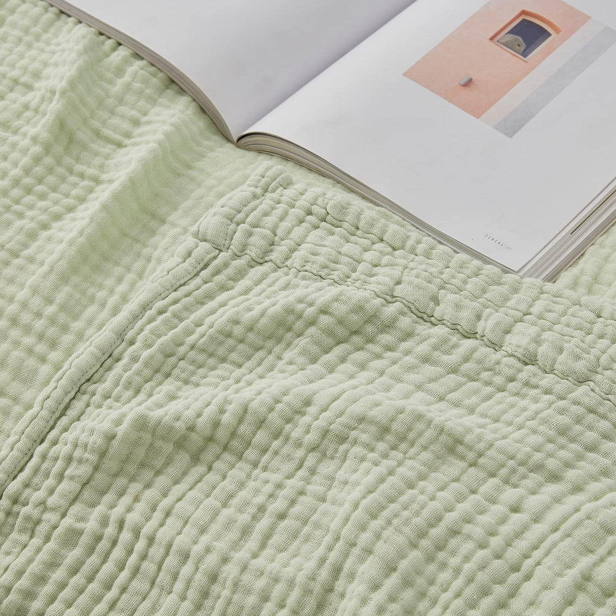 EMME Cotton Throw Blanket for Couch Soft Muslin Blankets 50"x60" Lightweight Breathable Blanket All Season Gauze Blanket, Mint Green