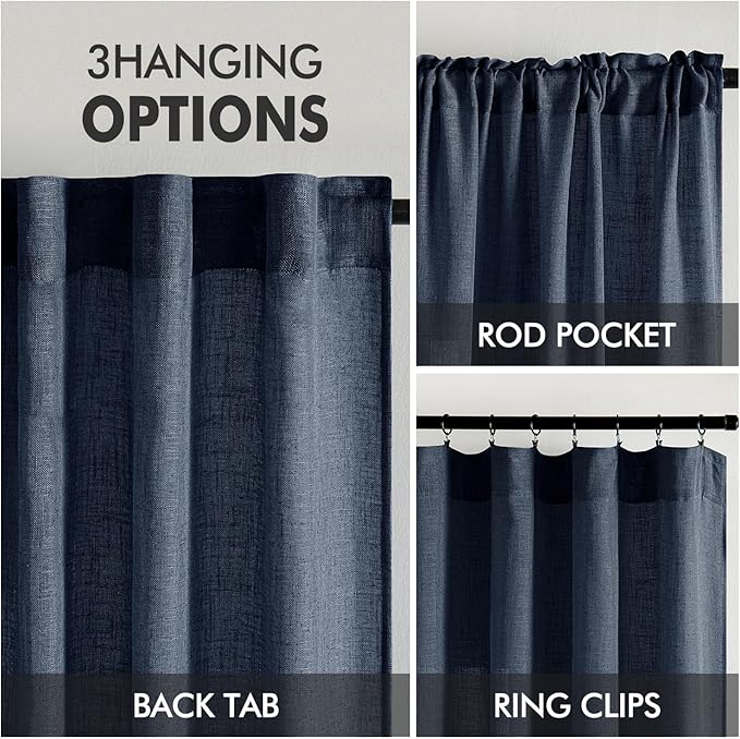MIULEE Navy Blue Linen Curtains 52x90 Inch 2 Panels - Image 3