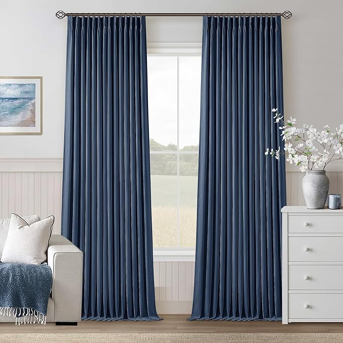 Indigo Navy Pleated Linen Blackout Curtains 90 Inches Long - Image 9