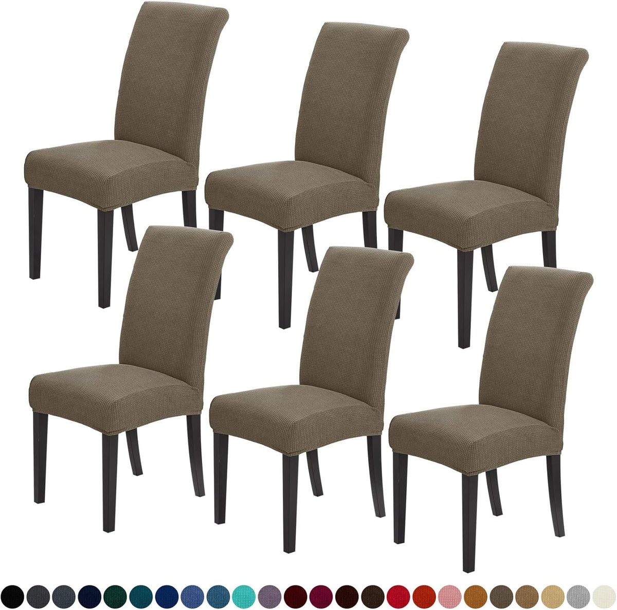 Joccun Chair Covers for Dining Room Set of 6,Dining Chair Slipcovers Stretch Dining Room Chair Covers Seat Protector,Washable Parsons Chair Cover for Home,Hotel,Banquet(Fossil,6 Pack)