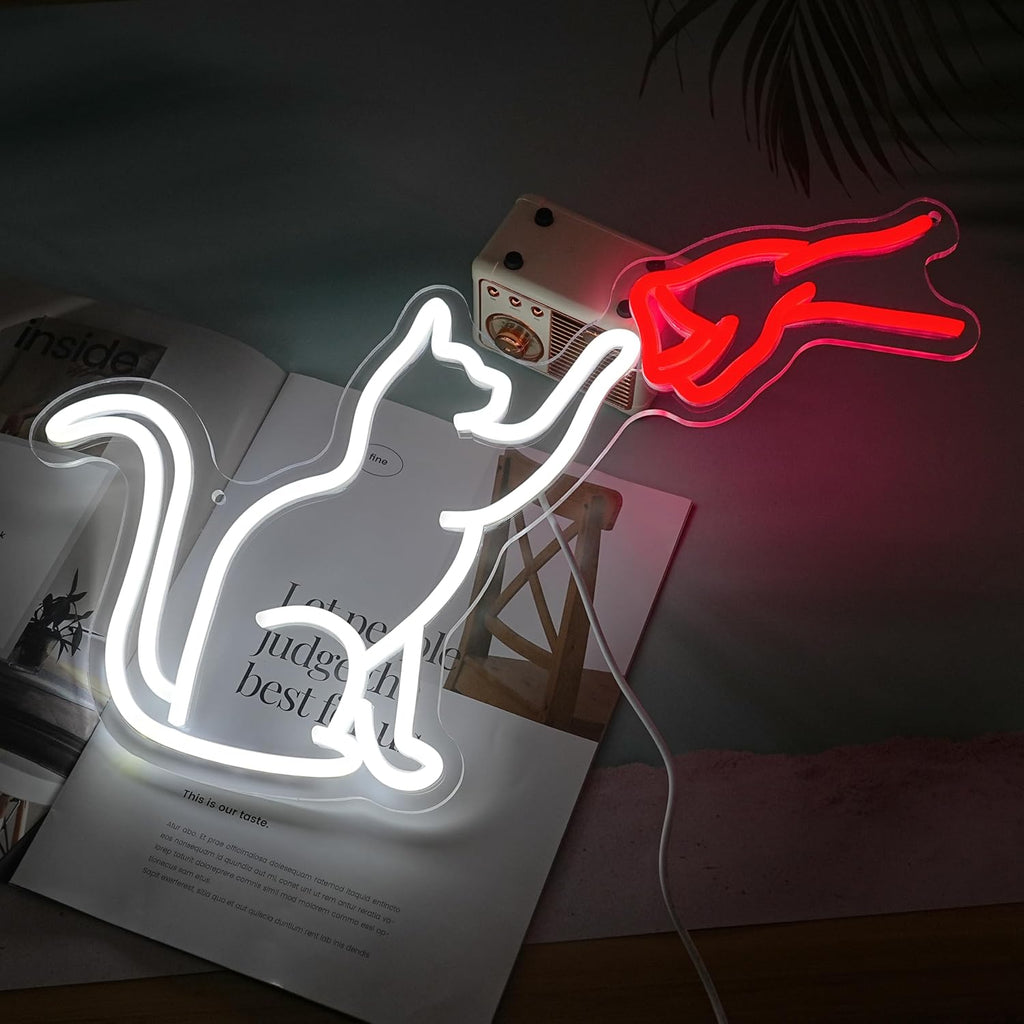 LISIGNVE Cat Handshake Neon Sign Human Beings and Animals Neon Light for Wall USB Light Up Sign Cat Led Sign for Pet Shop Bedroom School Museum Zoo (16.5”*12.6”)