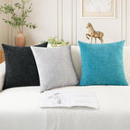 CaliTime Throw Pillow Covers Decorative 22 X 22 Inches Pack of 2 Cozy Chenille Cushion Cases for Couch Sofa Bed Living Room Home Lake Blue
