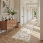 Washable 2.6x12 Runner Rug - Area Rugs Neutral Vintage Distressed Floral Farmhouse Boho Large Soft Floor Rug Indoor Carpet for Hallway Entryway Kitchen Home - Brown/Multi