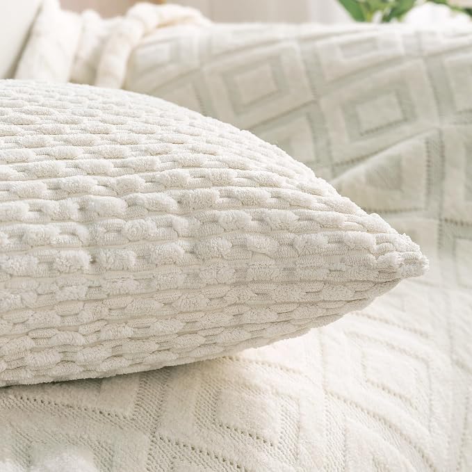 Set of 4 Cream White Decorative Throw Pillow Covers 12x20 Inch Corduroy Pillow - Image 6