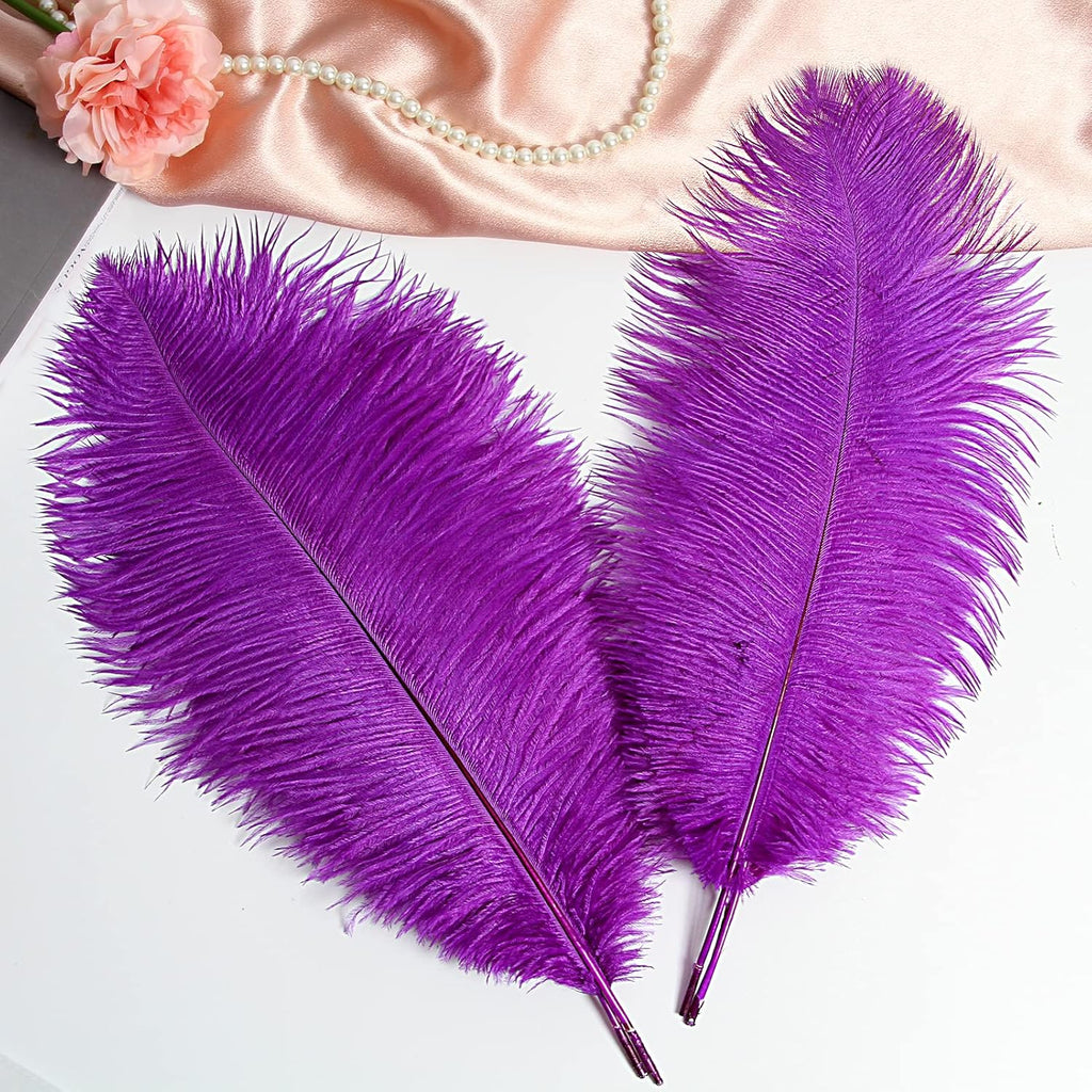 THARAHT 12pcs Purple Ostrich Feathers Natural Bulk 16-18Inch 40cm-45cm for Wedding Party Centerpieces Easter Gatsby and Home Decorate Ostrich Feather