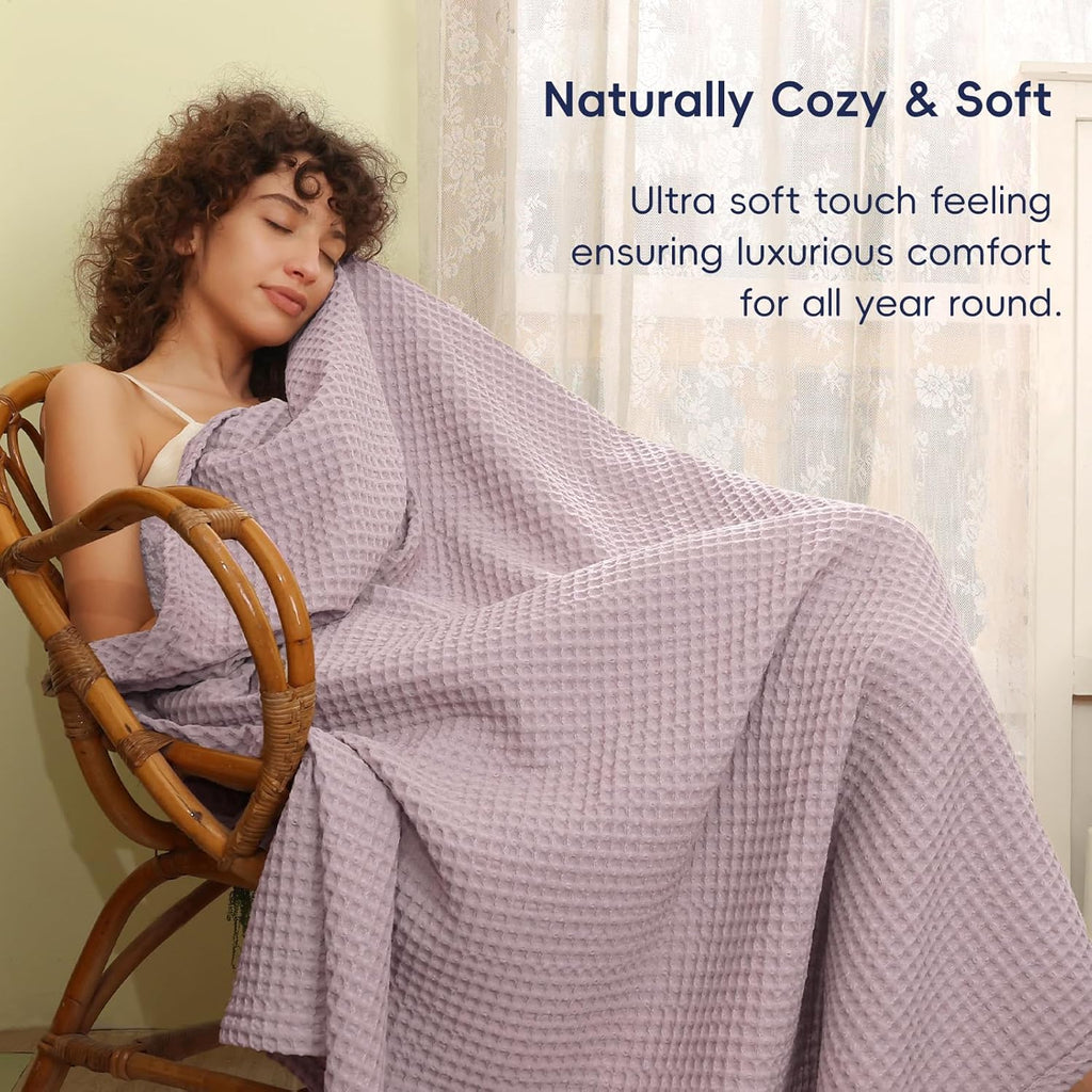 PHF Ultra Soft Waffle Weave Blanket Queen Size 90"x 90"- Washed Lightweight Breathable Cozy Woven Blanket for Bed - Aesthetic Decor for Couch Bedding Sofa Home Car - Dusty Rose