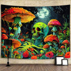 Xiaoput Blacklight Skull, Black Light Skeleton, UV Reactive Neon Gothic Tapestry for Bedroom, Glow in Dark Trippy Forest Wall Hanging, 40X30IN