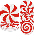 Whaline Christmas Candy Cotton Coasters Red White Peppermint Handmade Braided Drink Coasters Absorbent Cup Mats for Xmas Holiday Party Home Table Decor, Set of 4