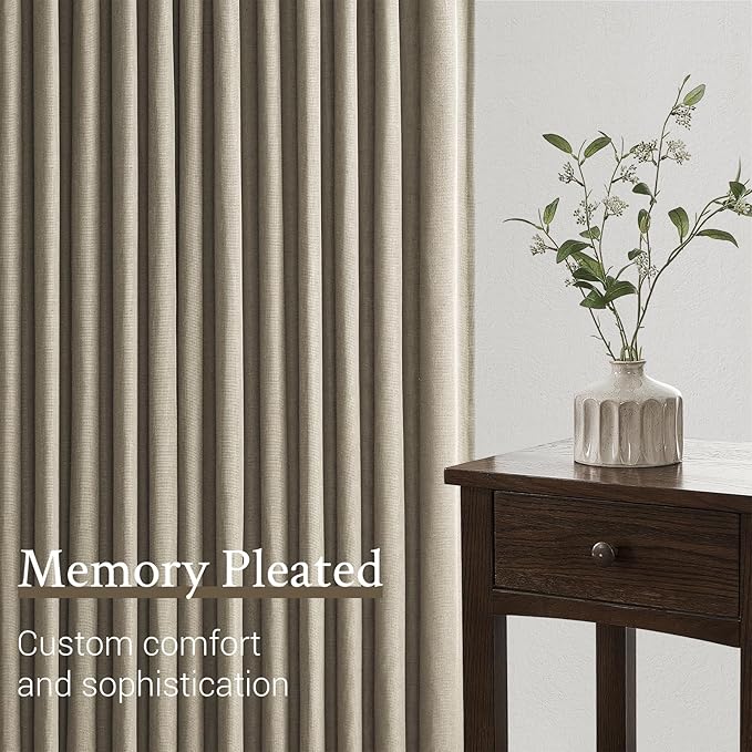 Topfinel Grey Beige Pinch Pleated Linen Curtains 84 Inch Length 2 Panels - Image 3